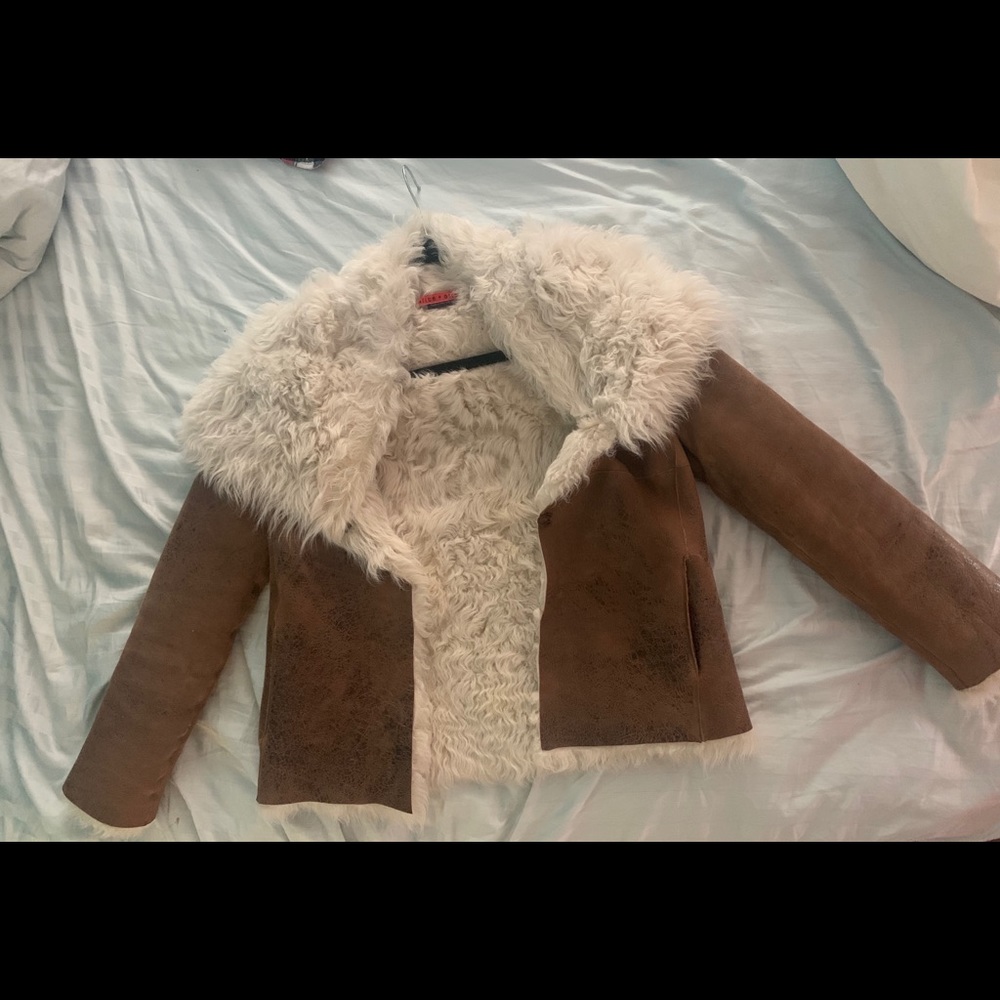 alice + olivia XS shearling leather jacket